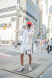 “ White Classic V2 “ Rhinestone Jacket & Shorts Set