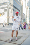 “ White Classic V2 “ Rhinestone Jacket & Shorts Set