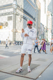 “ White Classic V2 “ Rhinestone Jacket & Shorts Set