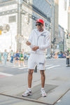 “ White Classic V2 “ Rhinestone Jacket & Shorts Set