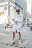 “ White Classic V2 “ Rhinestone Jacket & Shorts Set